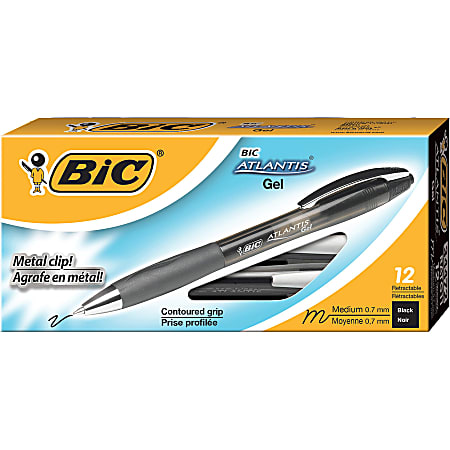 BIC Atlantis Retractable Gel Pens Medium Point 0.7 mm Black Barrel Black  Ink Pack Of 12 - Office Depot