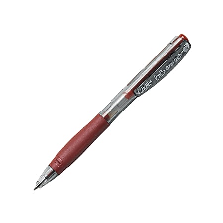 BIC® BU3 Grip RT Gel Pens, Medium Point, 0.7 mm, Clear Barrel, Red Ink, Pack Of 12