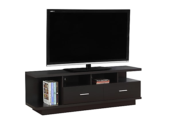 Monarch Specialties TV Stand, Open Concept, 2 Drawers, For Flat-Panel TVs Up To 60", Cappuccino