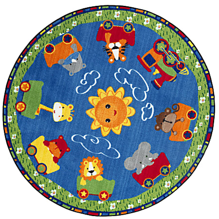 Flagship Carpets Cutie Train Rug, Round, 5&#x27;, Multicolor