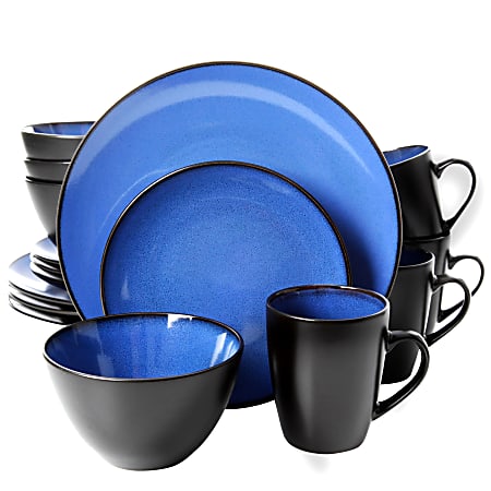 Gibson Soho Lounge 16-Piece Round Dinnerware Set, Black/Blue