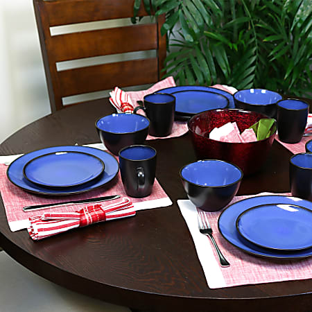 Gibson Soho Lounge 16 Piece Round Dinnerware Set BlackBlue