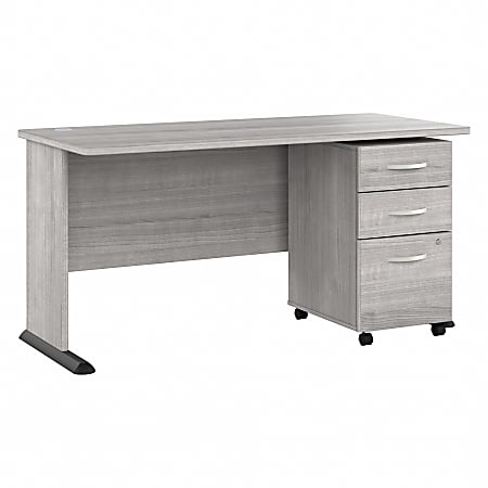 Bush® Business Furniture Studio A 60"W Computer Desk With 3-Drawer Mobile File Cabinet, Platinum Gray, Standard Delivery