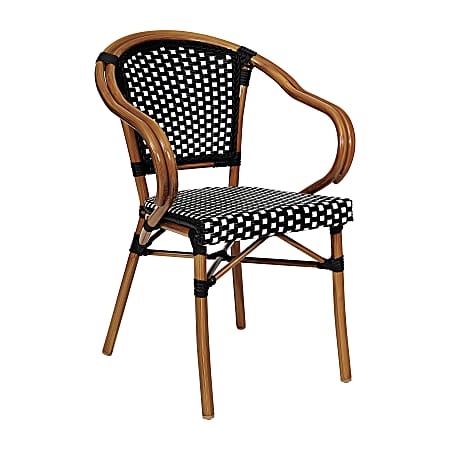 Flash Furniture Bordeaux Indoor/Outdoor Commercial Bistro Stacking Chair with Arms, Black & White/Natural Frame -SDAS642142BKWN
