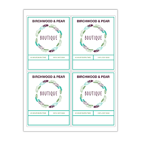 Custom Printed 3-Color Laser Sheet Labels And Stickers, 4" x 5" Rectangle, 4 Labels Per Sheet, Box Of 100 Sheets