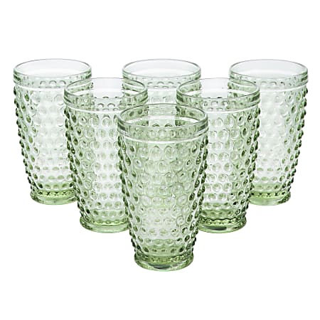 Martha Stewart Hobnail Handmade Glass Tumbler Set, 14.3 Oz, Green, Set Of 6 Pieces
