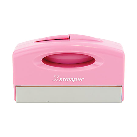 Custom ECO-GREEN Xstamper® Pre-inked Pink Pocket Stamp, 78% Recycled, 1/2" x 1- 15/16" Impression