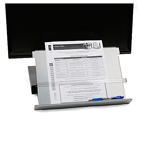 Mind Reader Metal Monitor Stand Riser With Resting Document Holder Easel, 2 3/8"H x 15"W x 10 5/8"D, Silver