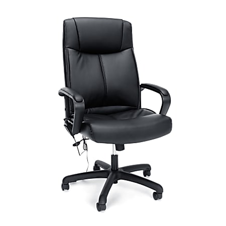 OFM Essentials Ergonomic Bonded Leather High-Back Massage Chair, Black/Silver
