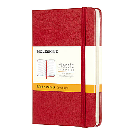 Moleskine Classic Hard Cover Notebook, 3-1/2” x 5-1/2”, Ruled, 192 Pages, Red