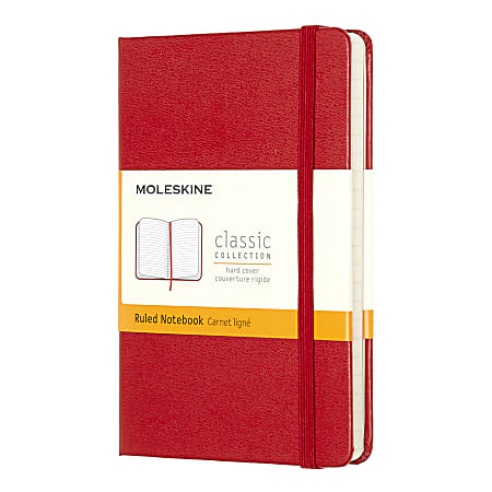 Moleskine Classic Hard Cover Notebook, 3-1/2” x 5-1/2”, Ruled, 192 Pages (96 Sheets), Red