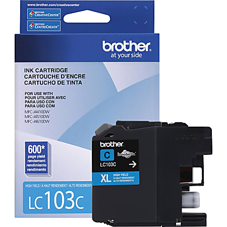 Brother® LC103 Cyan High-Yield Ink Cartridge, LC103C