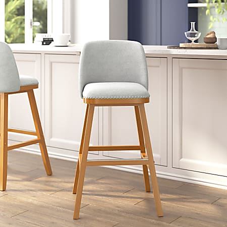 Flash Furniture Julia Transitional Upholstered Bar Stools, Gray Faux Linen/Walnut, Set Of 2 Stools