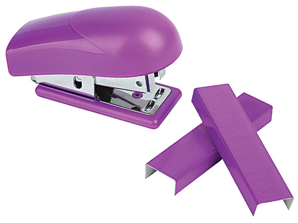 Office Depot® Brand Mini Half-Strip Stapler With Color Staples, Purple