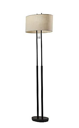 Adesso® Duet Floor Lamp, 64"H, Taupe Shade/Antique Bronze Base