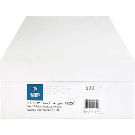 Business Source Economical No. 10 Window Envelope - Single Window - #10 - 9 1/2 Business Source Economical No. 10 Window Envelope - Single Window - #10 - 9 1/2