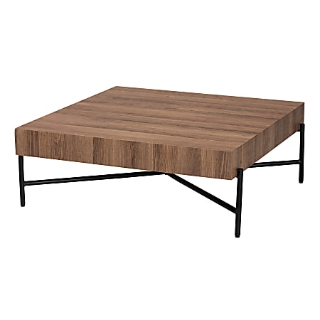 Baxton Studio Savion Modern Industrial Wood And Metal Coffee Table, 12”H x 31-1/2”W x 31-1/2”D, Walnut Brown/Black