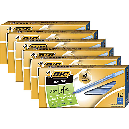 BIC Round Stic Ballpoint Pens - Medium Pen Point - Blue - Blue Barrel - 72 / Bundle BIC Round Stic Ballpoint Pens - Medium Pen Point - Blue - Blue Barrel - 72 / Bundle
