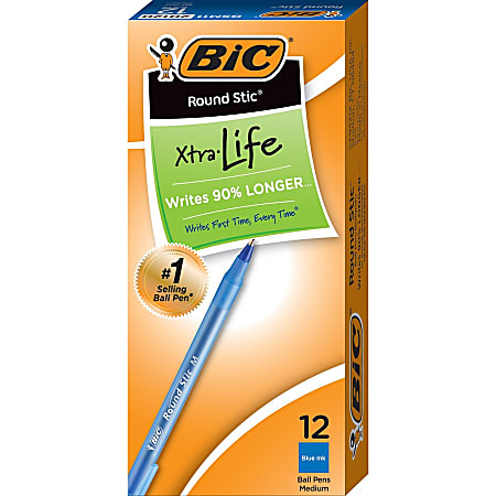 BIC Round Stic Ballpoint Pens - Medium Pen Point - Blue - Blue Barrel - 72 / Bundle BIC Round Stic Ballpoint Pens - Medium Pen Point - Blue - Blue Barrel - 72 / Bundle