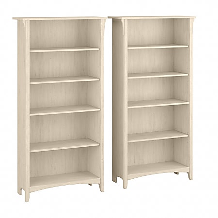 Bush Business Furniture Salinas 63"H 5-Shelf Bookcases, Antique White, Set Of 2 Bookcases, Standard Delivery