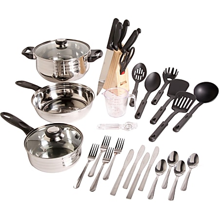 Gibson Lybra Cookware - Cooking, Frying, Serving - Dishwasher Safe - Silver - Mirror Polished - Stainless Steel Body - Glass Lid