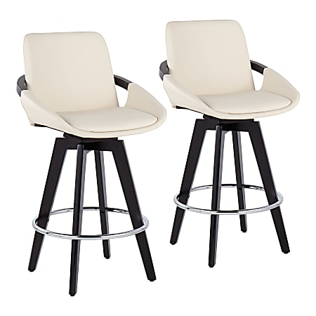 LumiSource Cosmo Faux Leather Counter Stools, Black/Cream, Set Of 2