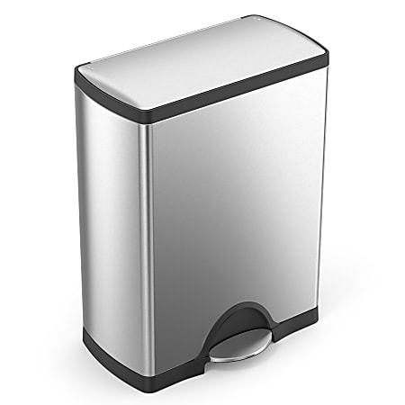 simplehuman® Rectangular Metal Step Trash Can, 13 Gallons, 25-3/4"H x 15-12/16"W x 12-12/16, Brushed Stainless Steel