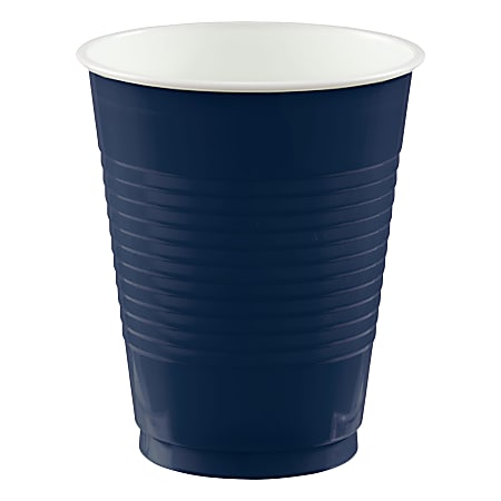 Amscan Plastic Cups, 16 Oz, True Navy, 50 Cups Per Pack, Case Of 2 Packs