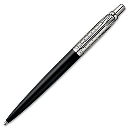 Parker Jotter Premium Satin Black Stainless Steel Chiselled - Medium Point Type - Chisel Point Style - Blue - Satin Black Metal Barrel - 1 Each