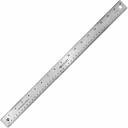 Westcott® Stainless Steel Rulers, 18" L x 1" W, Stainless Steel, Pack Of 12