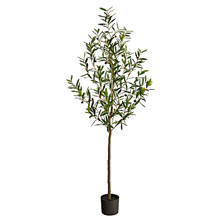 Nearly Natural Olive Tree 72”H Artificial Plant With Planter, 72”H x 28”W x 10”D, Green/Black