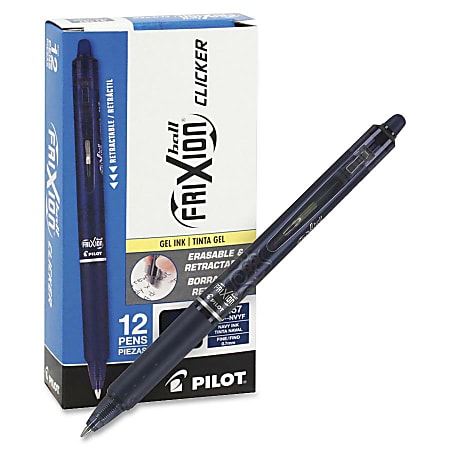 Pilot® FriXion® Clicker Erasable Gel Pens, Pack Of 12, Fine Point, 0.7 mm, Navy Blue Barrel, Navy Blue Ink