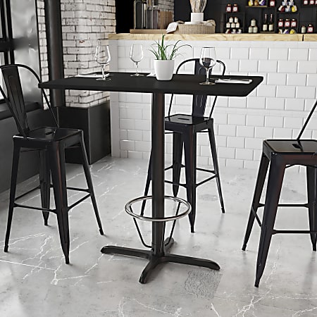 Flash Furniture Laminate Rectangular Table Top With Bar-Height Table Base And Foot Ring, 43-1/8"H x 30"W x 42"D, Black