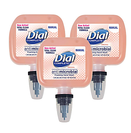Dial® Antimicrobial Foam Hand Soap For Duo Dispensers, Peach Scent, 42.3 Oz, Carton Of 3 Bottles