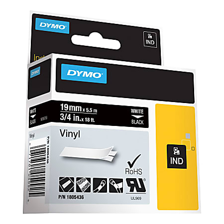 DYMO Vinyl Label Tape DYM1805436 Permanent Adhesive 34 W x 18L Thermal  Transfer BlackWhite - Office Depot