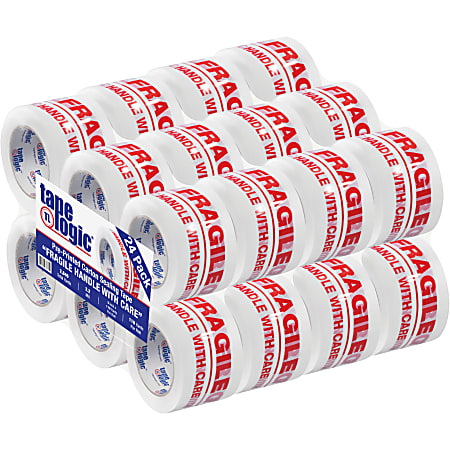 Tape Logic® Fragile Handle With Care Preprinted Carton Sealing Tape, 3" Core, 3" x 110 Yd., Red/White, Case Of 24
