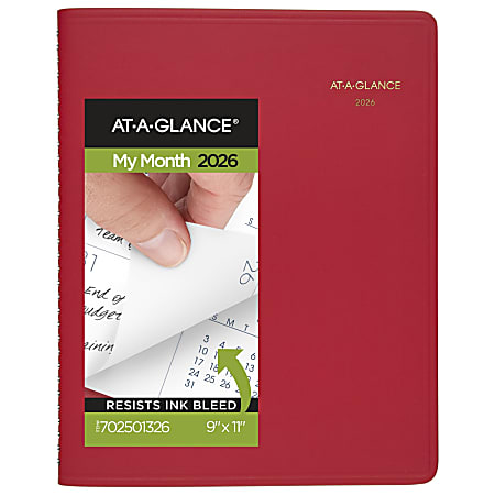 AT-A-GLANCE® 2026 15-Month Monthly Planner, Red, Large, 9" x 11"