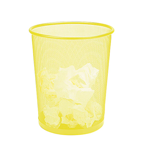 Mind Reader Metal Mesh Trash Can 4.4 Gallon Waste Paper Basket, 13-3/4"H x 11-1/2"W x 11-1/2"D, Yellow