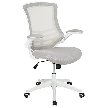 Flash Furniture Mesh Mid-Back Swivel Task Chair With Flip-Up Arms, Light Gray/White