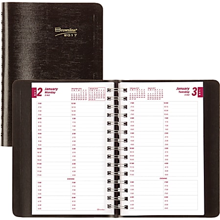 Brownline Soft Cover 12-Month Daily Planner - Julian - Daily - 1 Year - January 2018 till December 2018 - 7:00 AM to 8:45 PM - 1 Day Single Page Layout - 5" x 8" - Twin Wire - Desktop - Black - Phone Directory, Address Directory