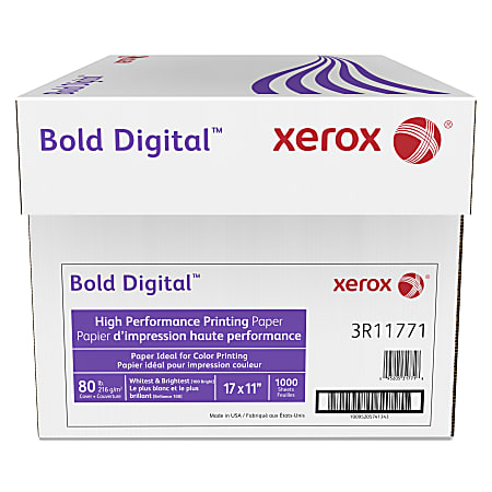 Xerox® Bold Digital™ Printing Paper, Ledger Size (17" x 11"), 100 (U.S.) Brightness, 80 Lb Cover (216 gsm), FSC® Certified, 250 Sheets Per Ream, Case Of 4 Reams