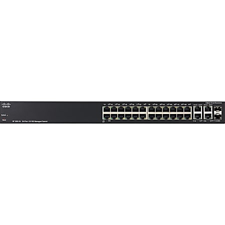 Cisco SF300-24 Layer 3 Switch - 28 Ports - Manageable - Gigabit Ethernet, Fast Ethernet - 10/100/1000Base-T, 10/100Base-TX - 3 Layer Supported - 2 SFP Slots - Power Supply - Rack-mountable - Lifetime Limited Warranty