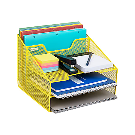 Mind Reader Desktop Vertical Paper Tray Organizer, 9-1/2” H x 11-1/2” W x 12-1/2” D, Yellow