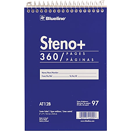Blueline White Paper Wirebound Steno Pad - 180 Sheets - Wire Bound - Front Ruling Surface - 6"x9" - White Paper - AT12B