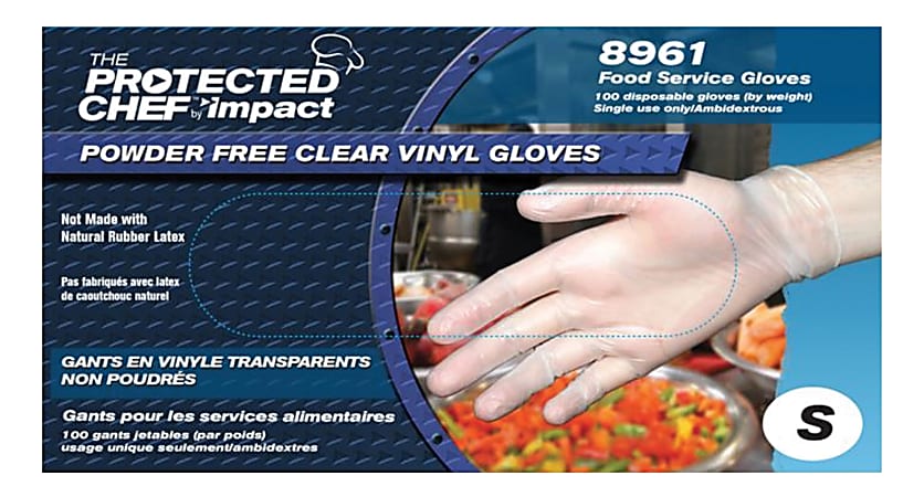 Protected Chef Vinyl General Purpose Gloves - Small Size - Unisex - For Right/Left Hand - Clear - Disposable, Powder-free, Comfortable - For Cleaning, Food Handling, General Purpose - 100 / Box