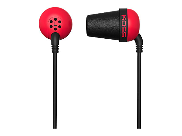 Koss Plug Earphone - Stereo - Mini-phone (3.5mm) - Wired - 16 Ohm - 20 Hz to 20 kHz - Earbud - Binaural - In-ear - 3.94 ft Cable - Red