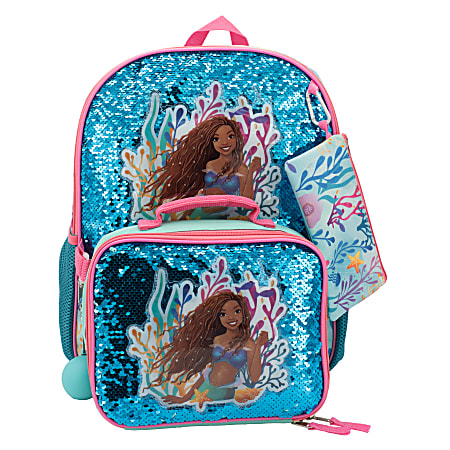 3PCS Mermaid Backpack for Girls, 16” Kids Sequin Bookbag with