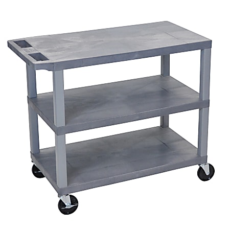 Luxor E-Series Plastic Cart, 3-Shelves, 36 1/4"H x 35 1/4"W x 18"D, Gray