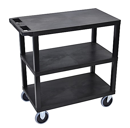 Luxor E-Series Plastic Cart, 3-Shelves, Heavy Duty, 36 1/4"H x 35 1/4"W x 18"D, Black