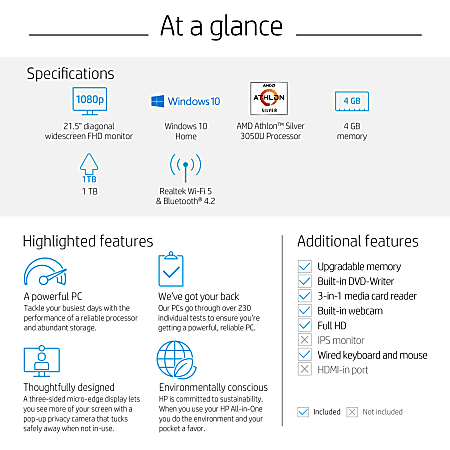 HP 22-dd0016 All-in-One Desktop PC, 21.5